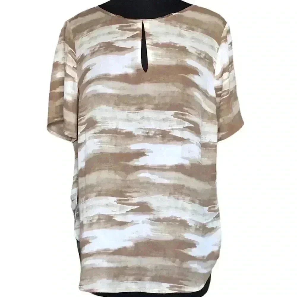 Michael Kors Tan and White Ecru Blouse Size M